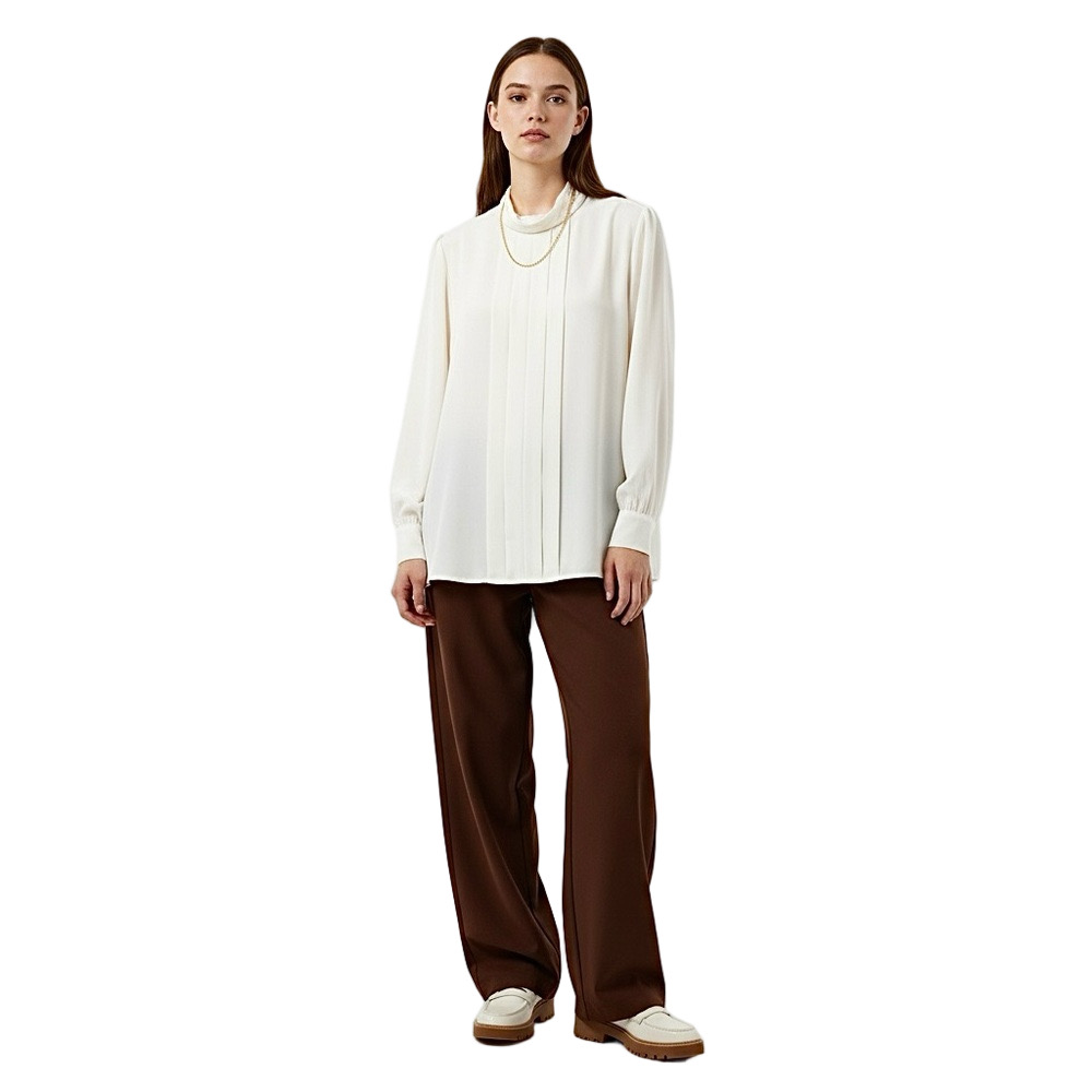 Vtg 90s minimalist cream mock neck stand collar pin tuck sheer boxy blouse 14